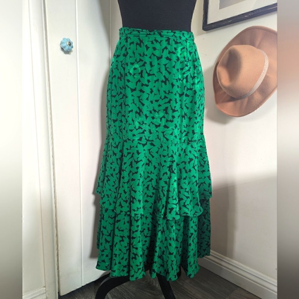 VTG Raul Blanco  💯% Silk Tiered Skirt  6 Fairy Nymph Witchy Feminine Jewel